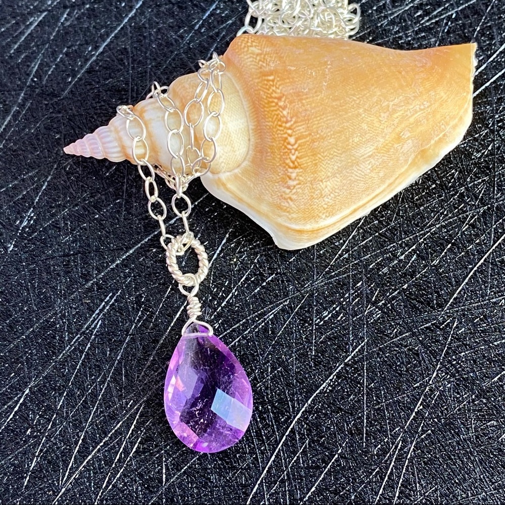 Purple Amethyst Necklace natural gemstone in 925 Sterling Silver Jewelry